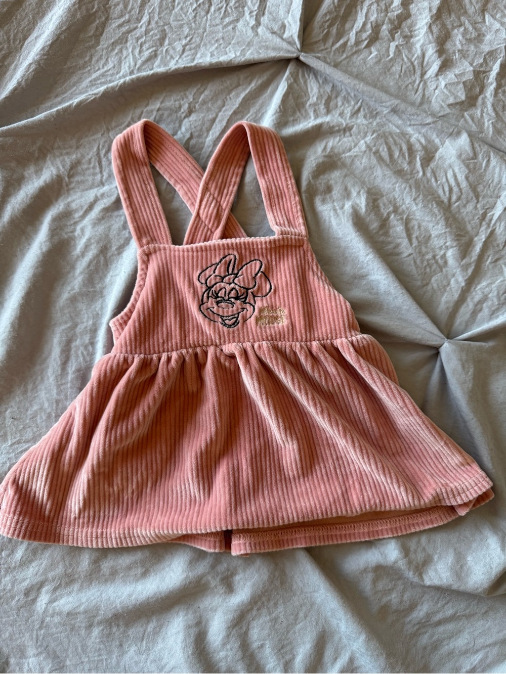 Disney Baby Pink Corduroy Pinafore Dress with Embroidered Minnie